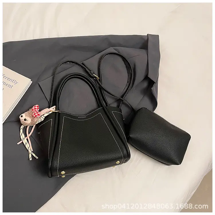 Black Vintage Shoulder Bag for Women Autumn Winter