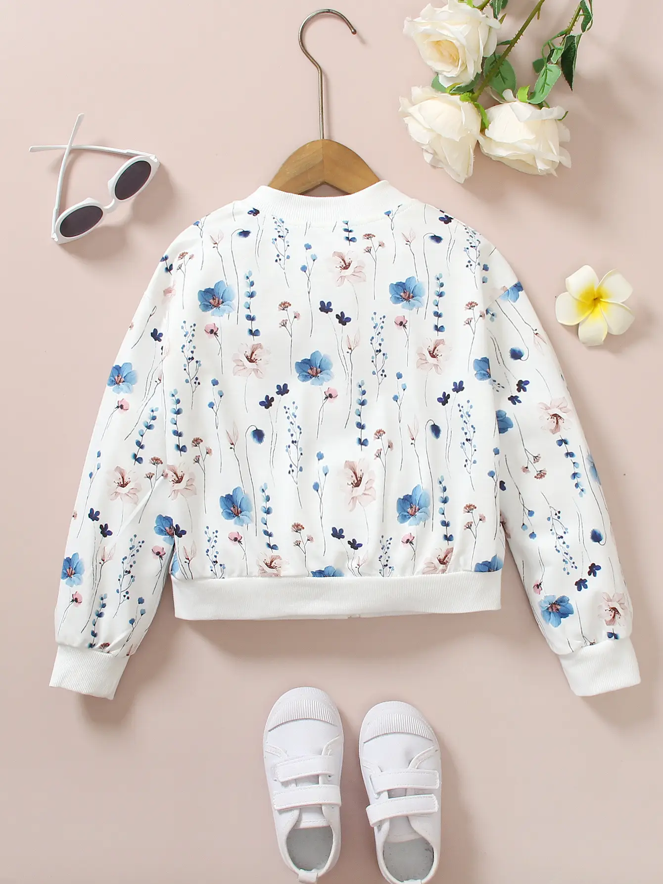 Girls Floral Baseball Jacket White Sweet European Style - Image 3
