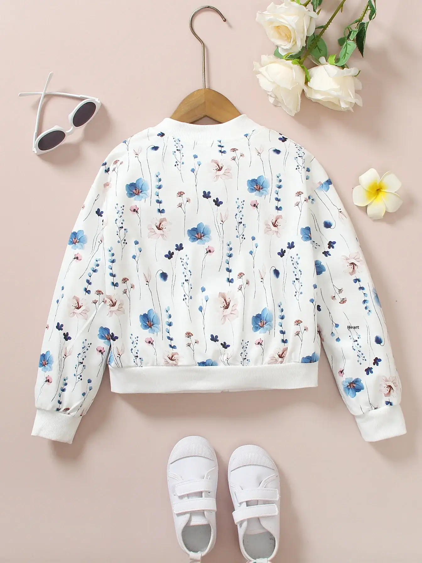 Girls Floral Baseball Jacket White Sweet European Style — feature 2