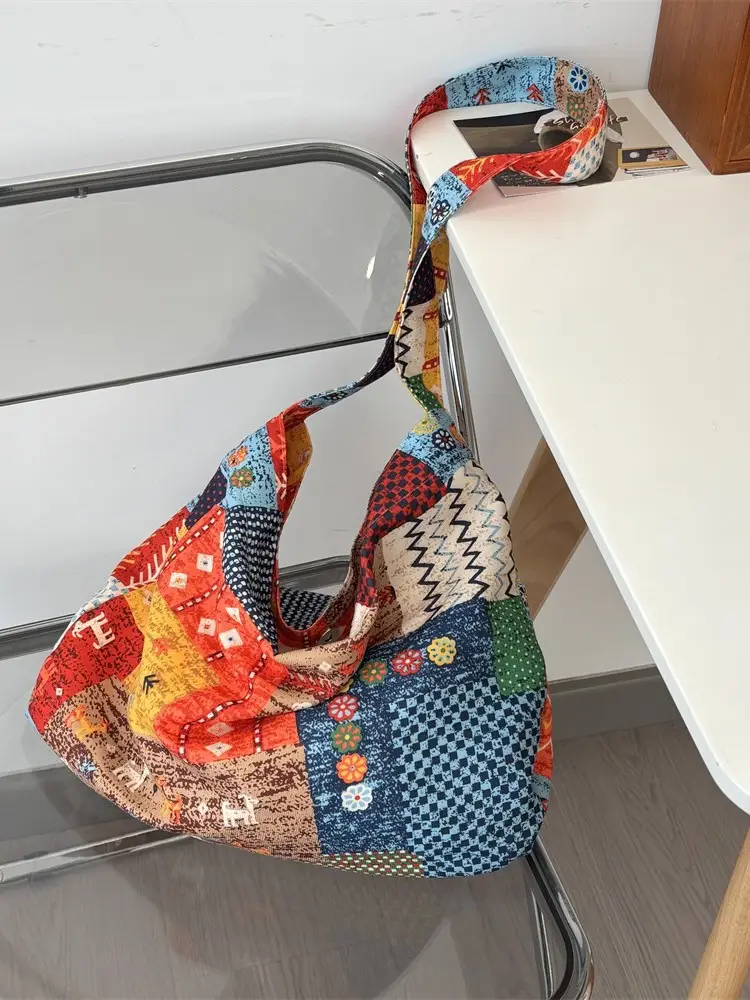 Retro Ethnic Color Collage Shoulder Crossbody Bag for Women - Image 5