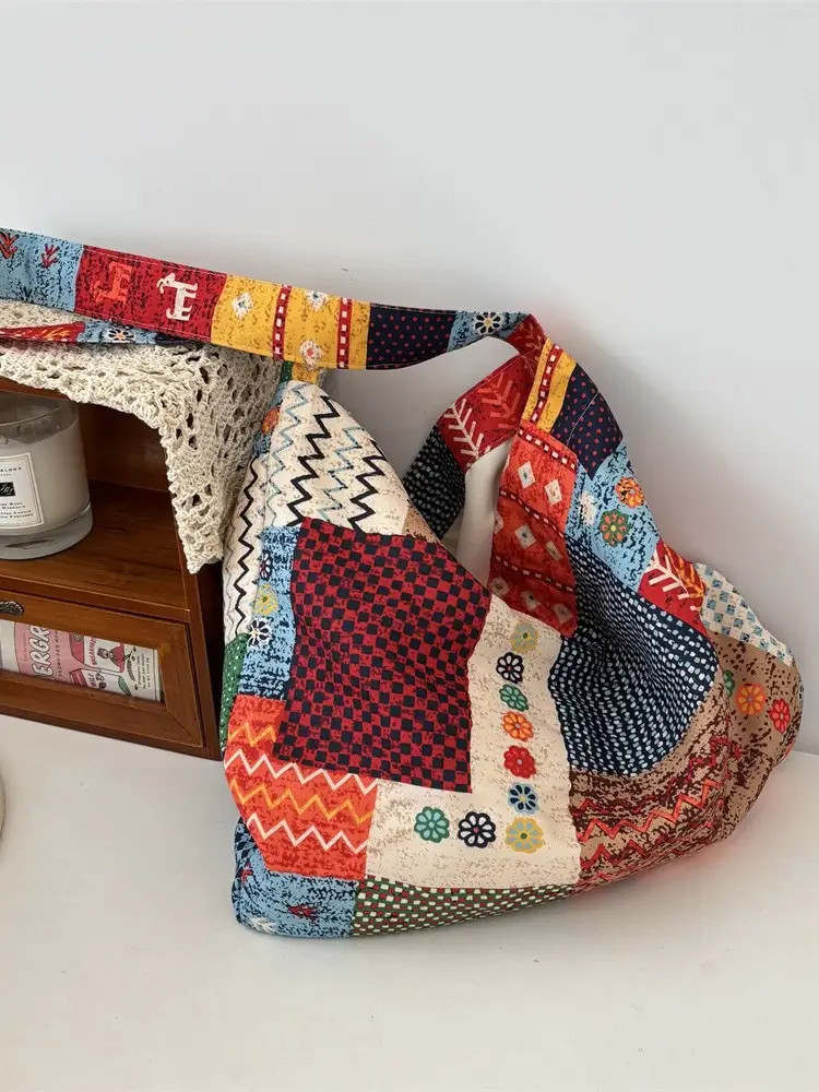 Retro Ethnic Color Collage Shoulder Crossbody Bag for Women - Image 7