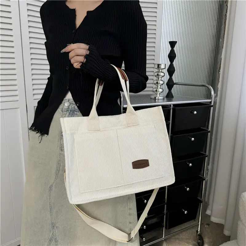 White Velvet Textured Shoulder Bag for College Students - Image 5