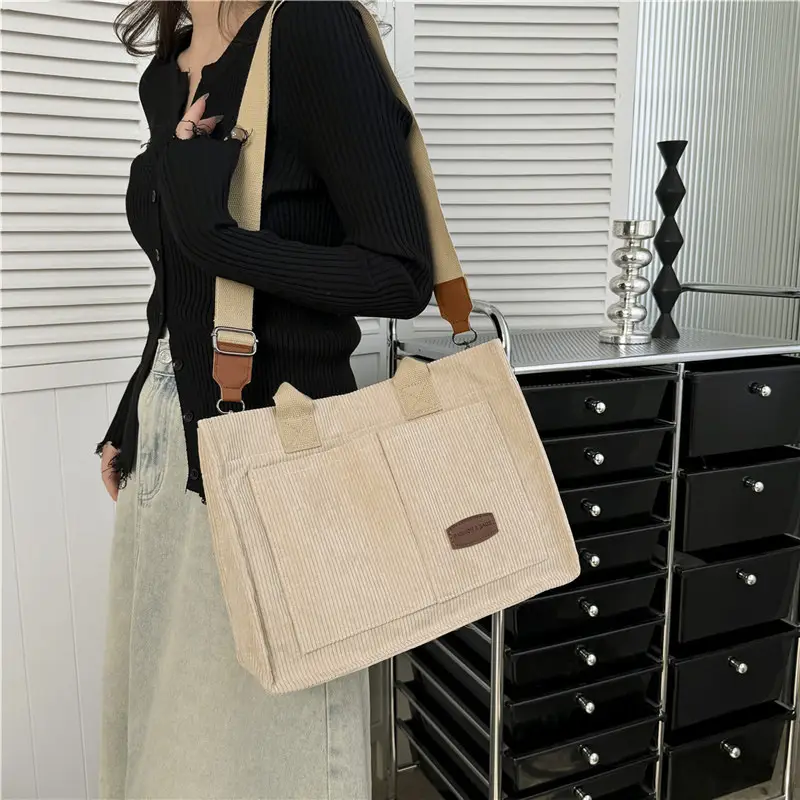 White Velvet Textured Shoulder Bag for College Students - Image 7
