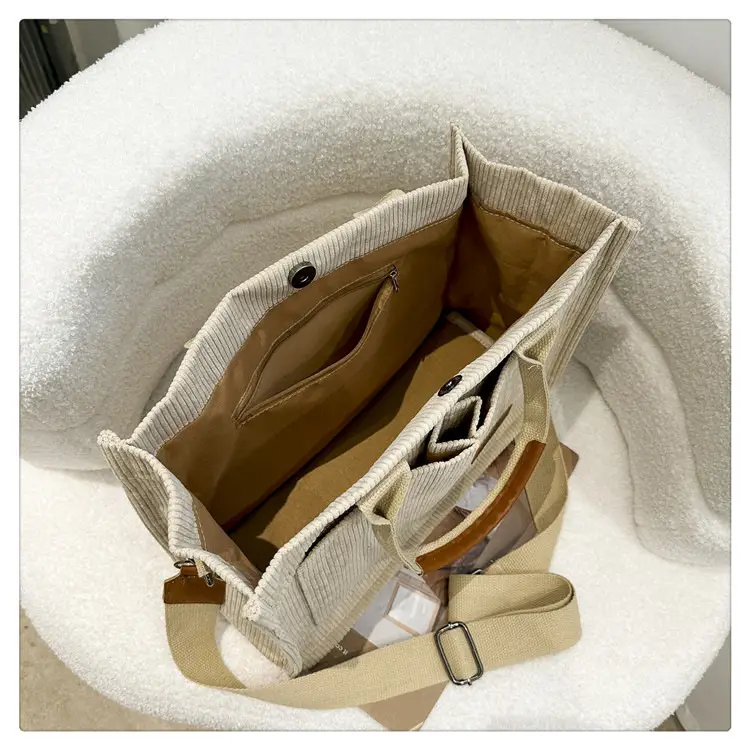 White Velvet Textured Shoulder Bag for College Students — feature 18