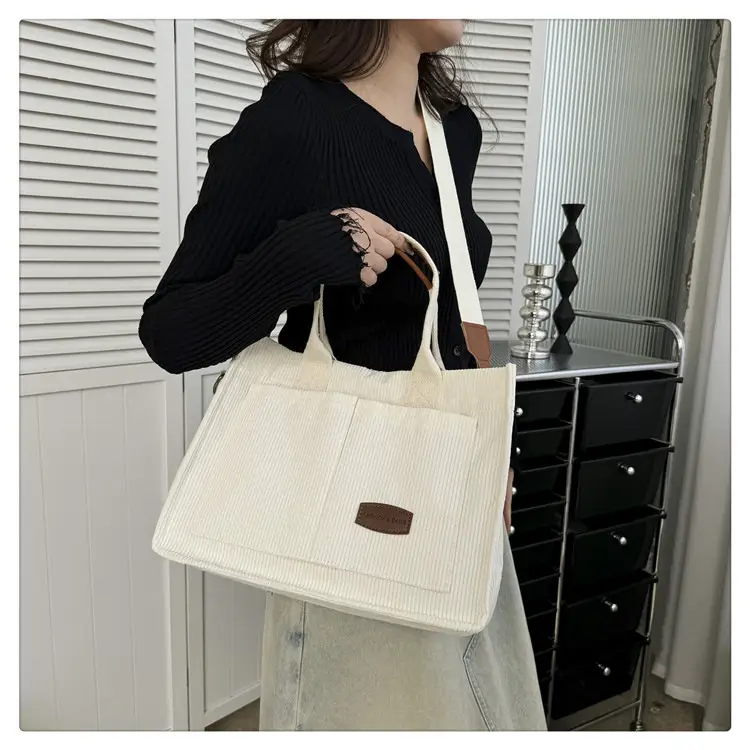 White Velvet Textured Shoulder Bag for College Students — feature 25