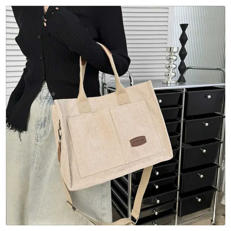 White Velvet Textured Shoulder Bag for College Students — feature 27