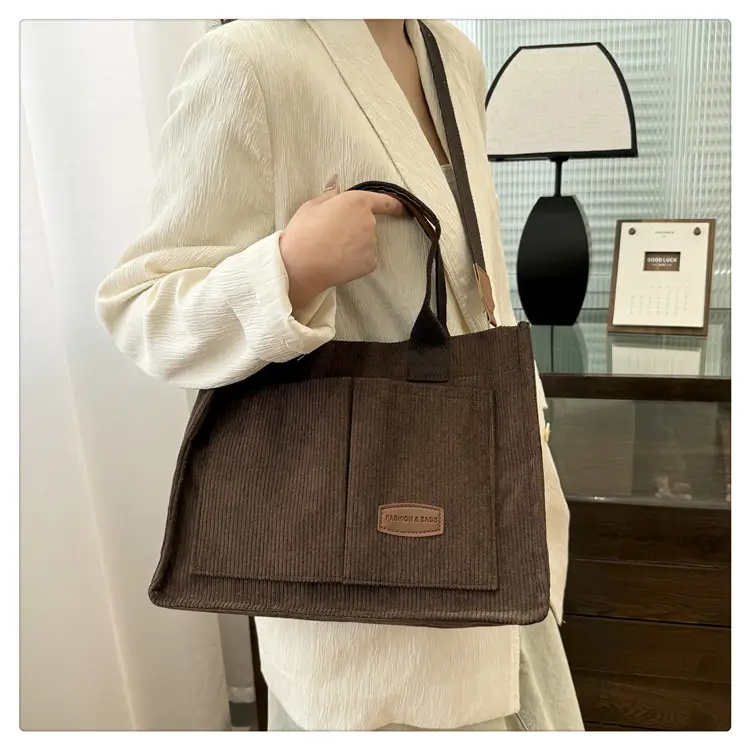 White Velvet Textured Shoulder Bag for College Students — feature 33