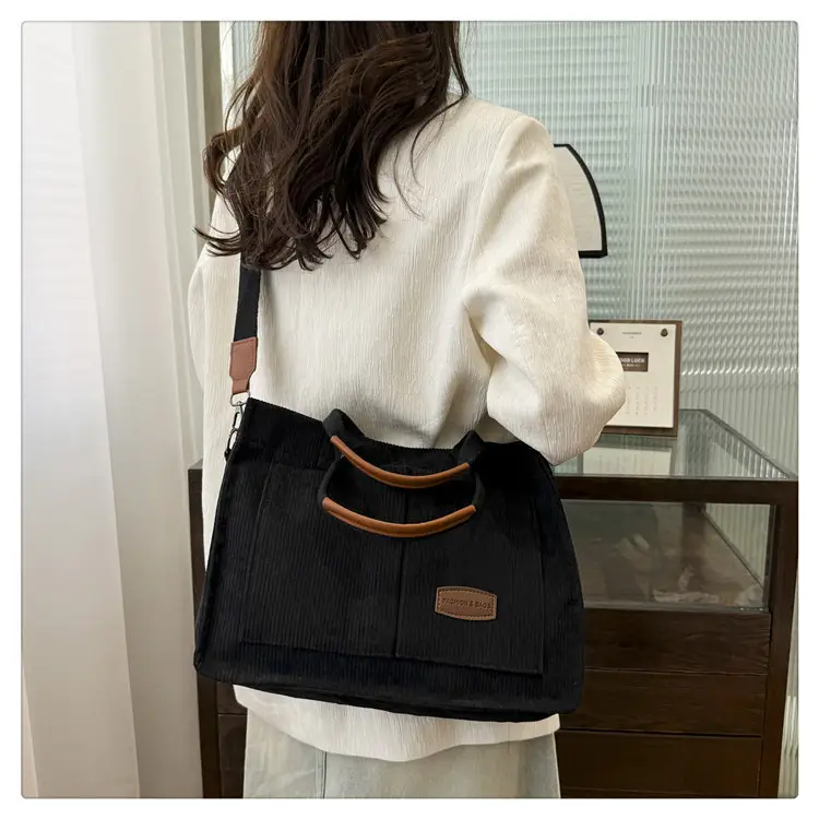 White Velvet Textured Shoulder Bag for College Students — feature 37