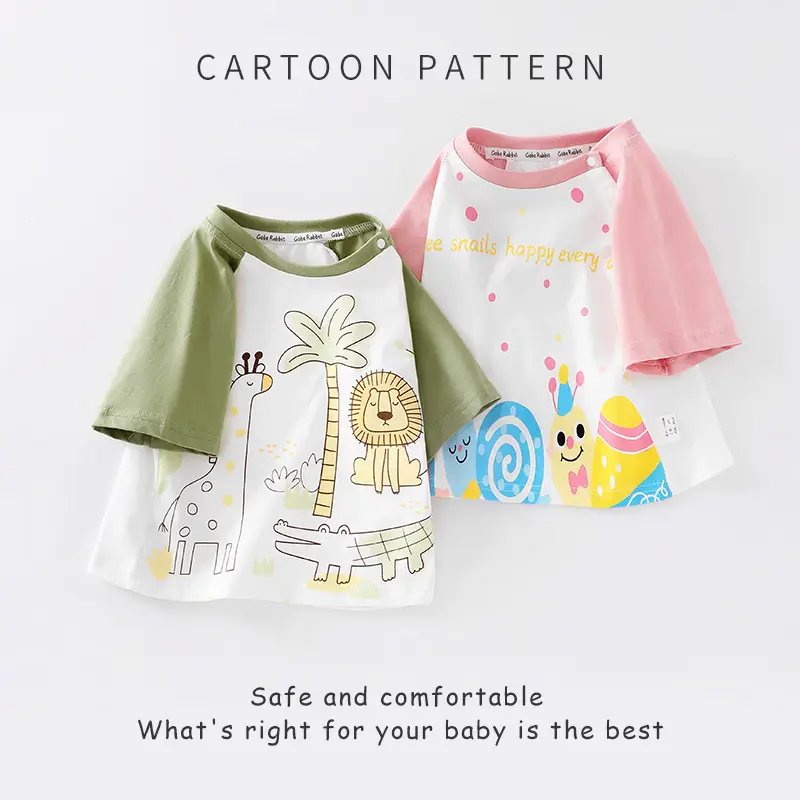 Children Cotton Graphic T-Shirt Green White 2025 - Image 3
