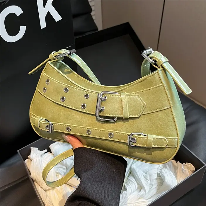 Retro Rivet Shoulder Bag Women Green 2025 - Image 6