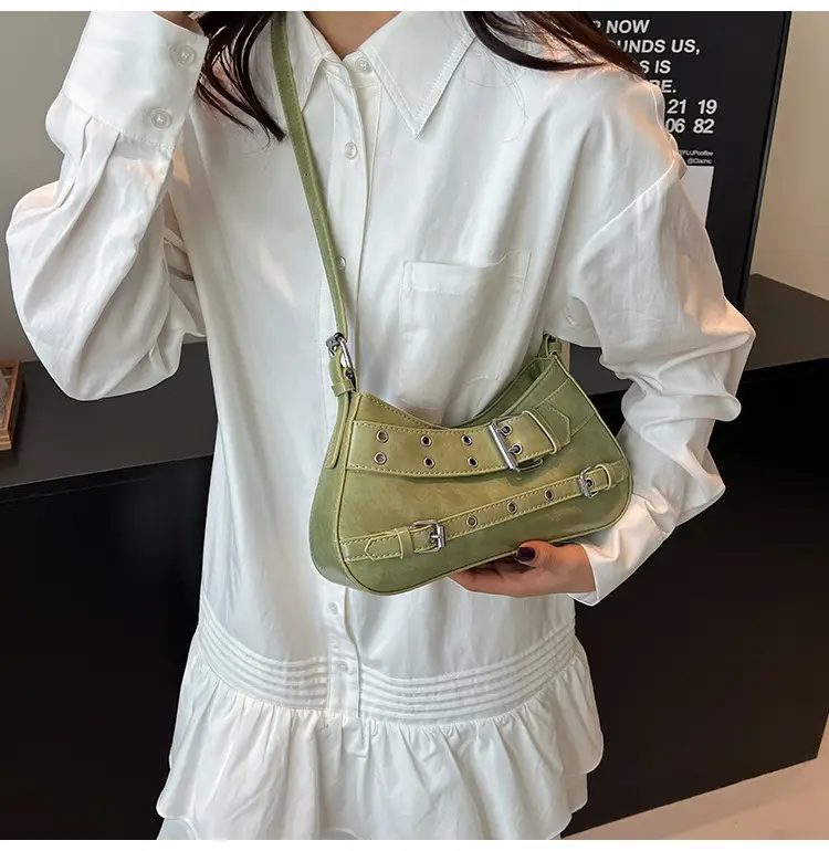 Retro Rivet Shoulder Bag Women Green 2025 — feature 23
