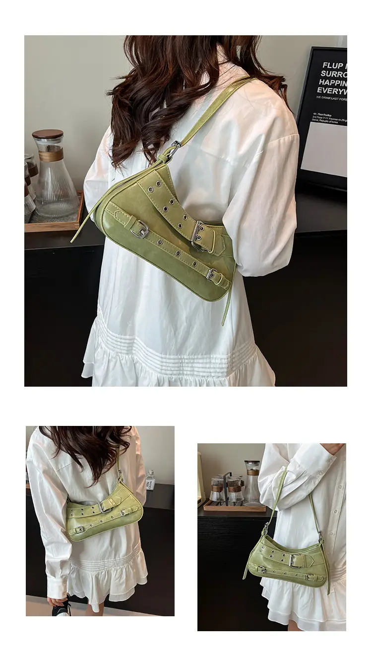 Retro Rivet Shoulder Bag Women Green 2025 — feature 7