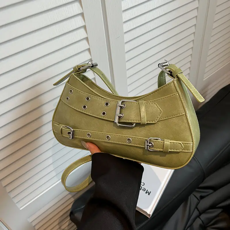 Retro Rivet Shoulder Bag Women Green 2025 - Image 3