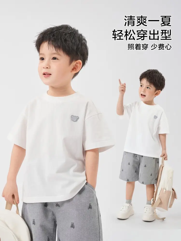 Boys T-Shirt White 2026 Summer 100% Cotton - Image 5