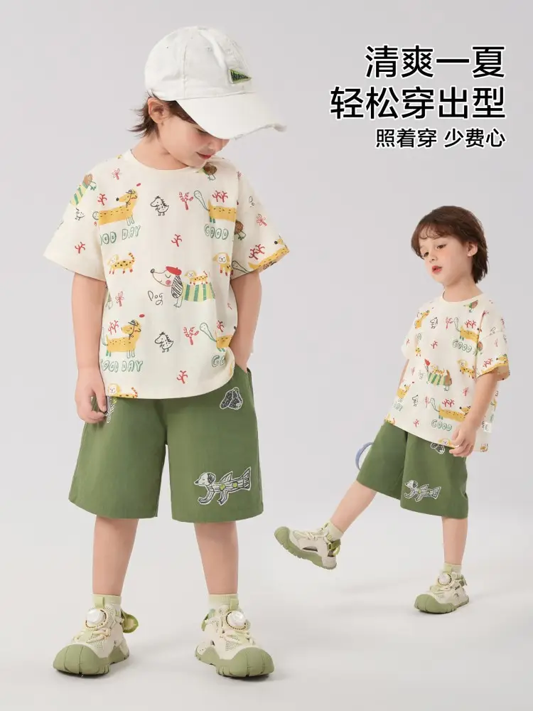 Boys Cotton T-Shirt Shorts Set Summer Kids - Image 7