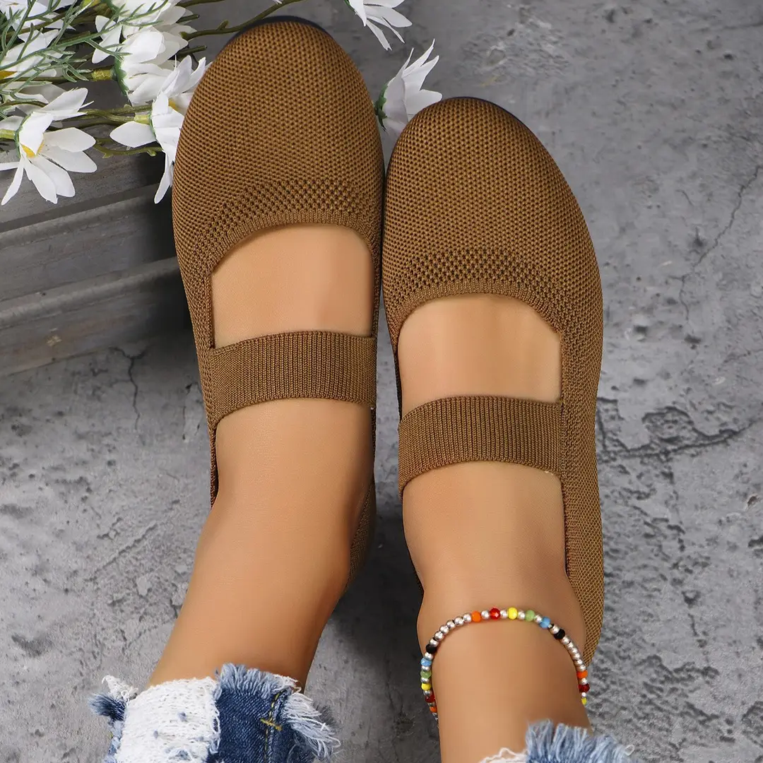 Mom's Shoes, New Summer Style, Large Size 36-43, Round-Toe, Knitted, Breathable, Comfortable, Casual Slip-On Shoes