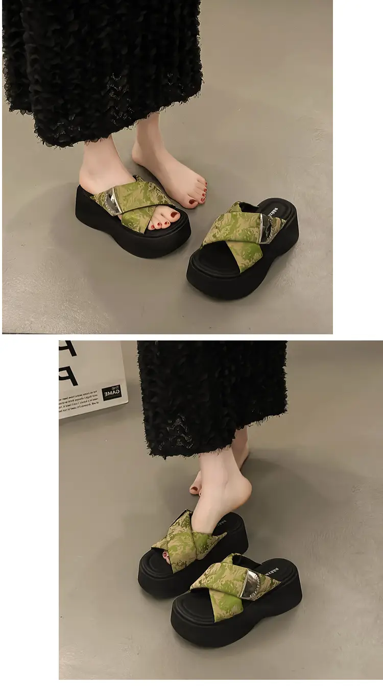 Women's High-rise silver Sandals and Slippers with Thick Bottom for Summer Wearing 2025 New High-end Feeling Small Cross Beach Slides — feature 12