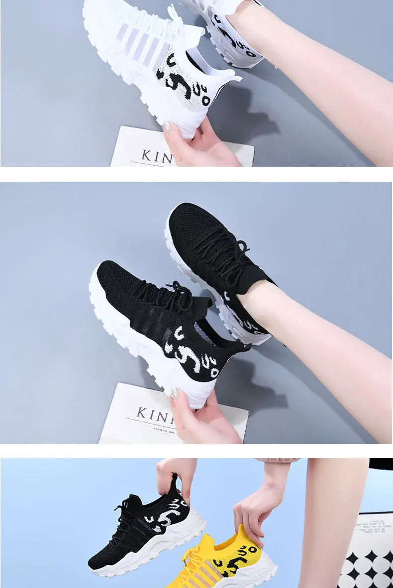 Women's Black Mesh Korean Style Sneakers with Thick White Sole — feature 11