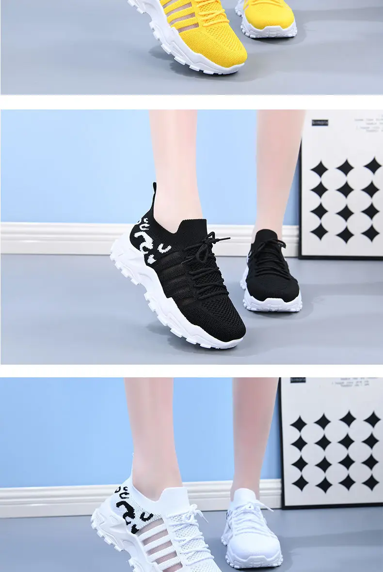 Women's Black Mesh Korean Style Sneakers with Thick White Sole — feature 13