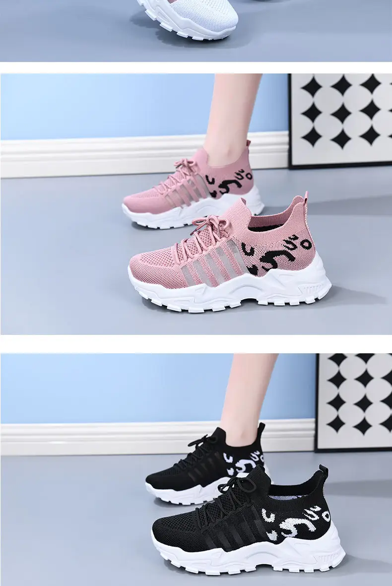 Women's Black Mesh Korean Style Sneakers with Thick White Sole — feature 14