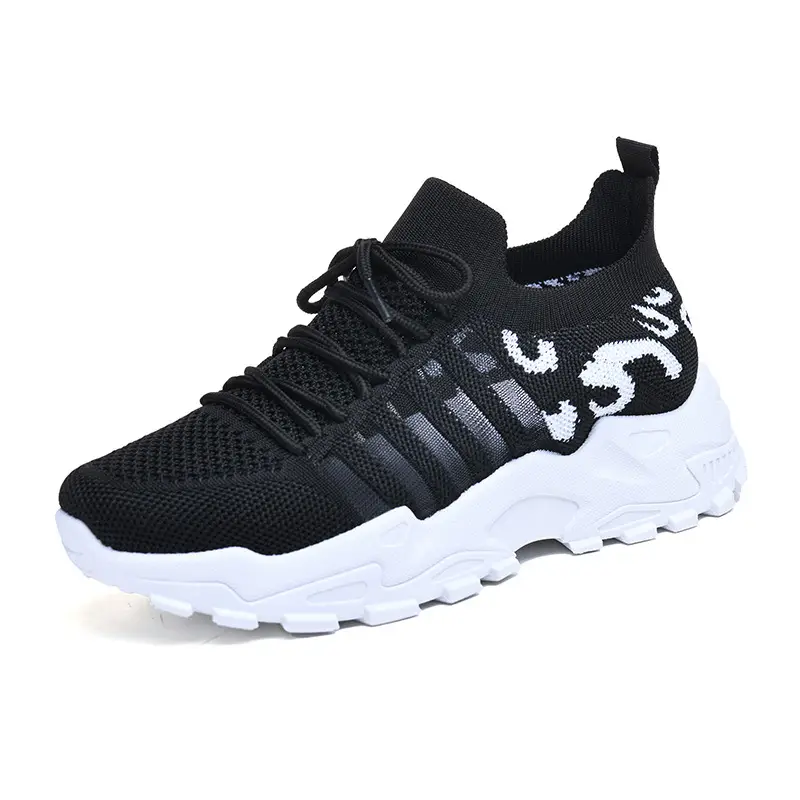 Women's Black Mesh Korean Style Sneakers with Thick White Sole - Image 2