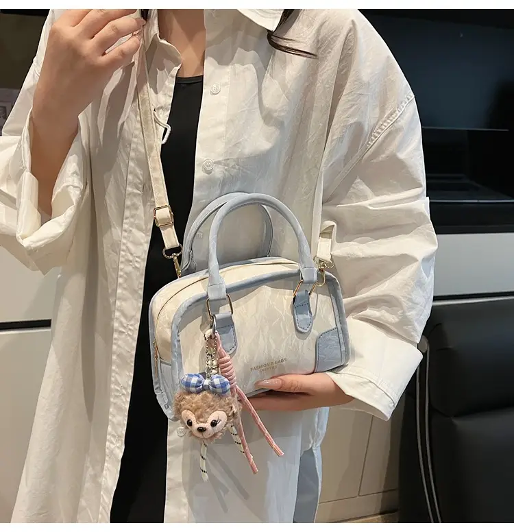 Spring & Summer Shoulder Bag with Plush Pom Pom — feature 12