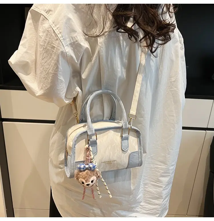 Spring & Summer Shoulder Bag with Plush Pom Pom — feature 13