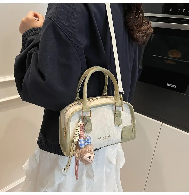 Spring & Summer Shoulder Bag with Plush Pom Pom — feature 15