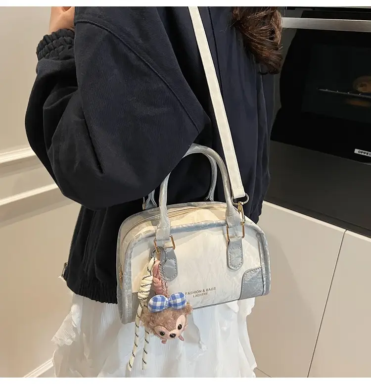 Spring & Summer Shoulder Bag with Plush Pom Pom — feature 17