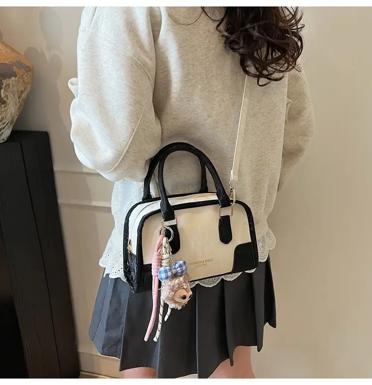Spring & Summer Shoulder Bag with Plush Pom Pom — feature 21