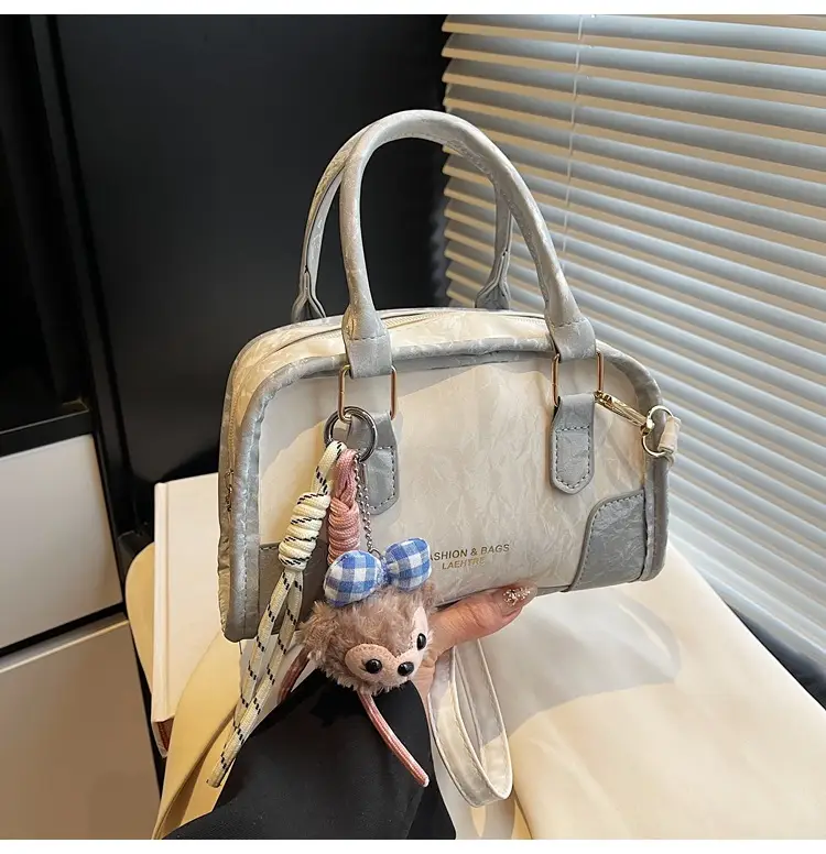 Spring & Summer Shoulder Bag with Plush Pom Pom — feature 23