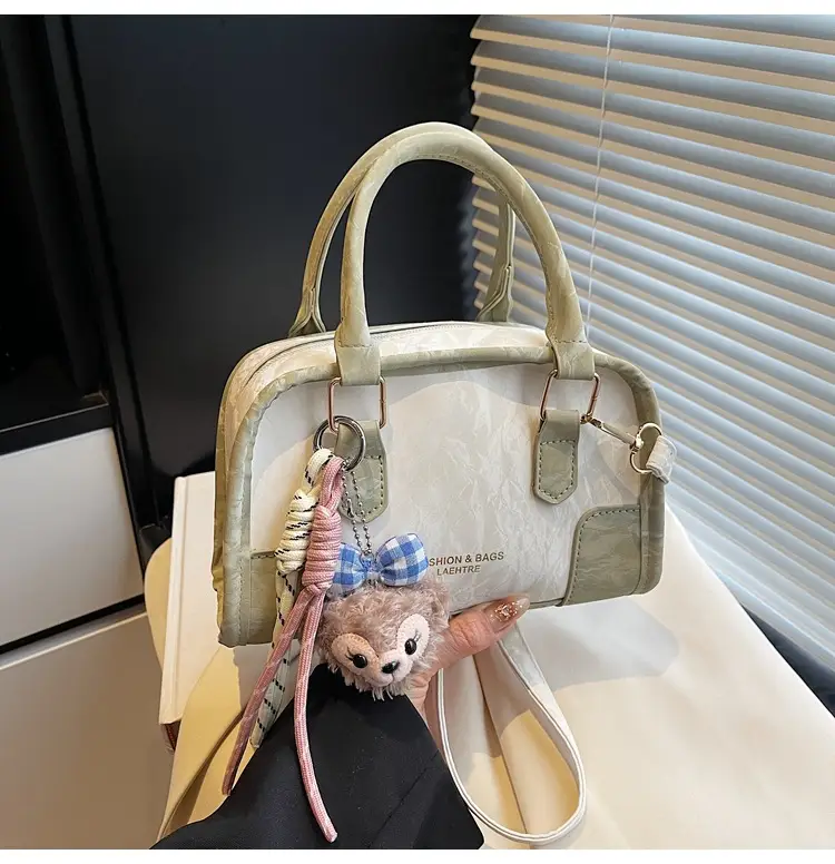 Spring & Summer Shoulder Bag with Plush Pom Pom — feature 24