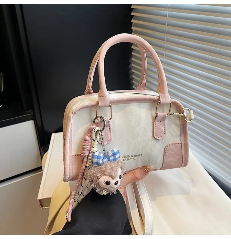 Spring & Summer Shoulder Bag with Plush Pom Pom — feature 26