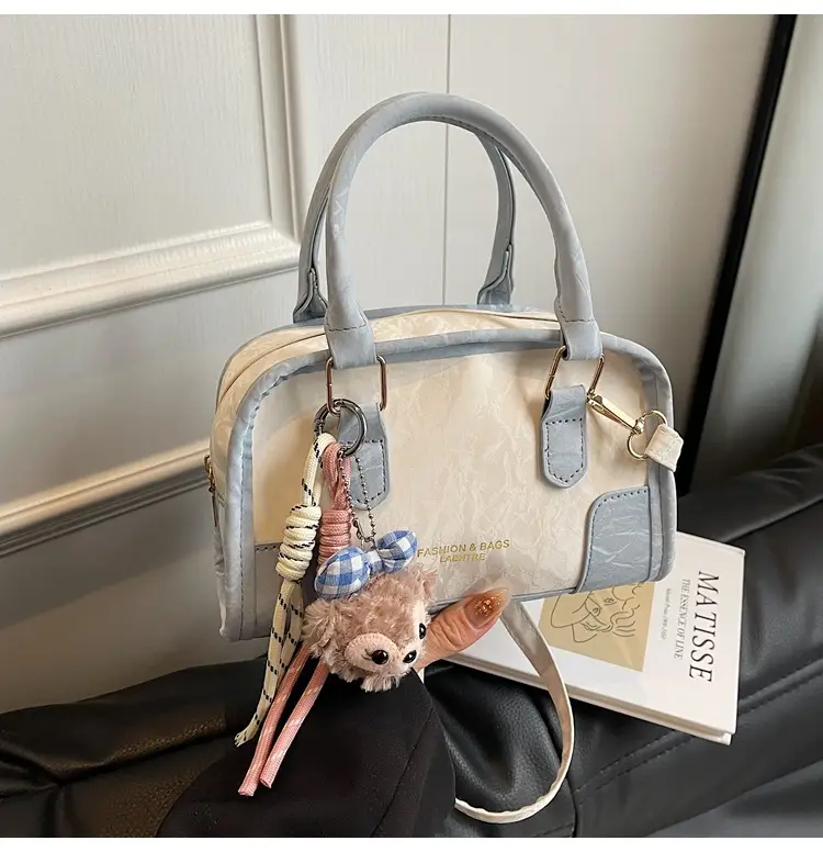 Spring & Summer Shoulder Bag with Plush Pom Pom — feature 27