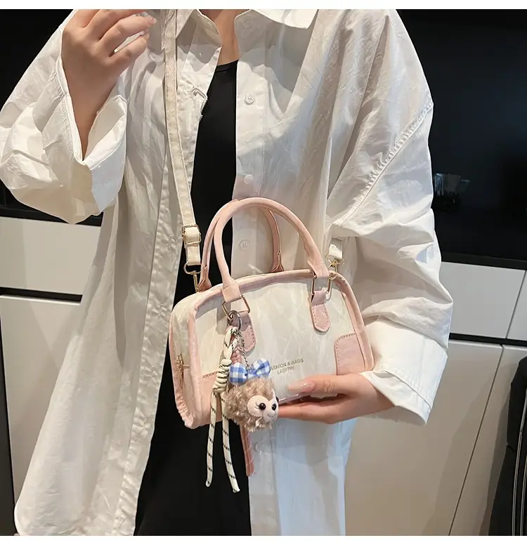 Spring & Summer Shoulder Bag with Plush Pom Pom — feature 9