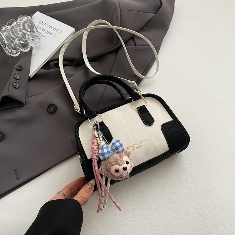 Spring & Summer Shoulder Bag with Plush Pom Pom - Image 6