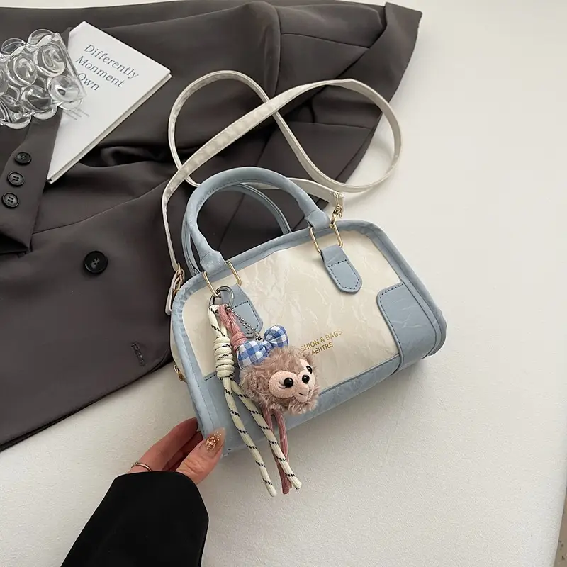 Spring & Summer Shoulder Bag with Plush Pom Pom - Image 7
