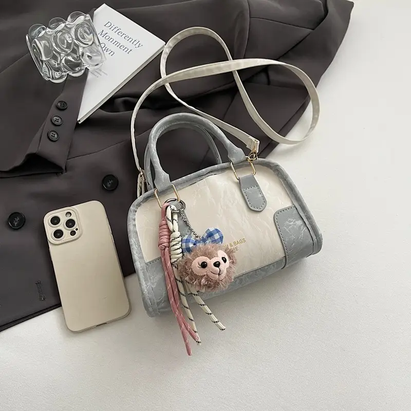 Spring & Summer Shoulder Bag with Plush Pom Pom - Image 8