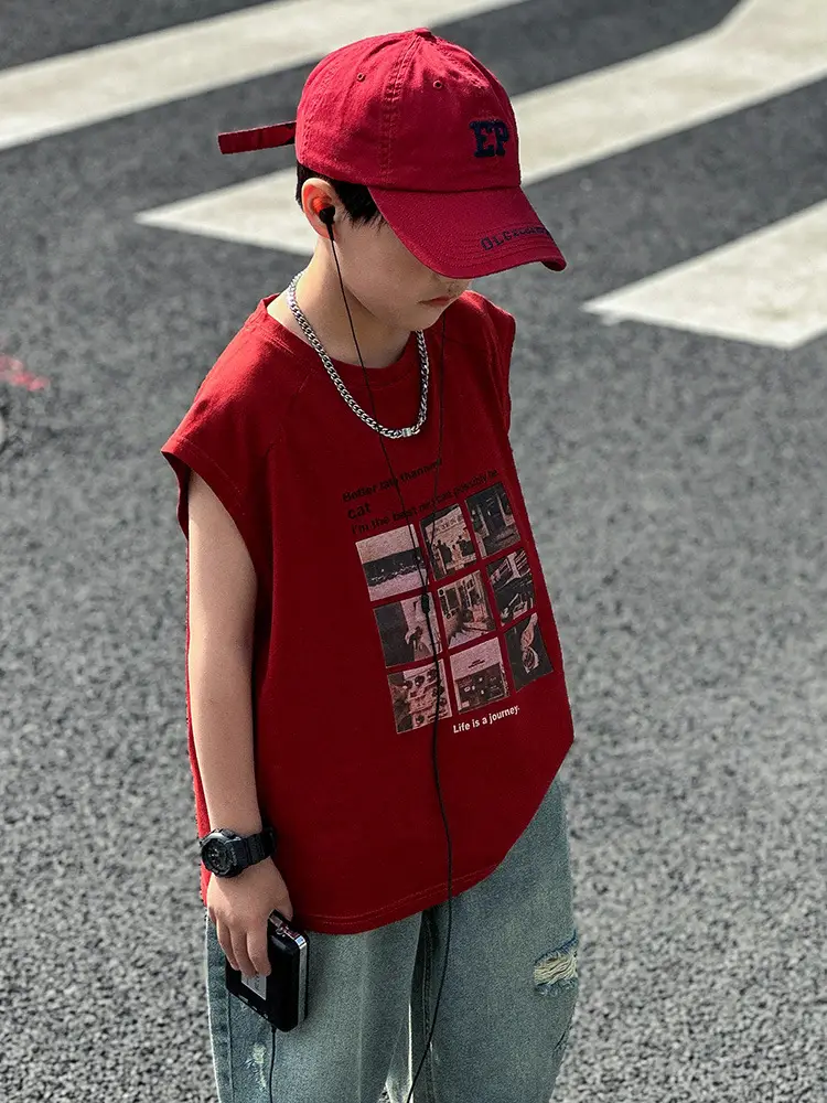 Panda Yuanyuan Red Cotton Summer Vest Large Boys - Image 4