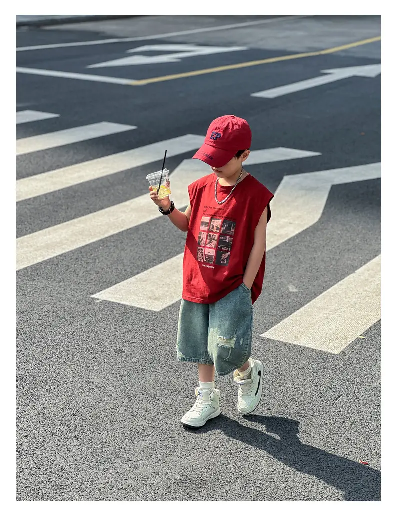 Panda Yuanyuan Red Cotton Summer Vest Large Boys — feature 17
