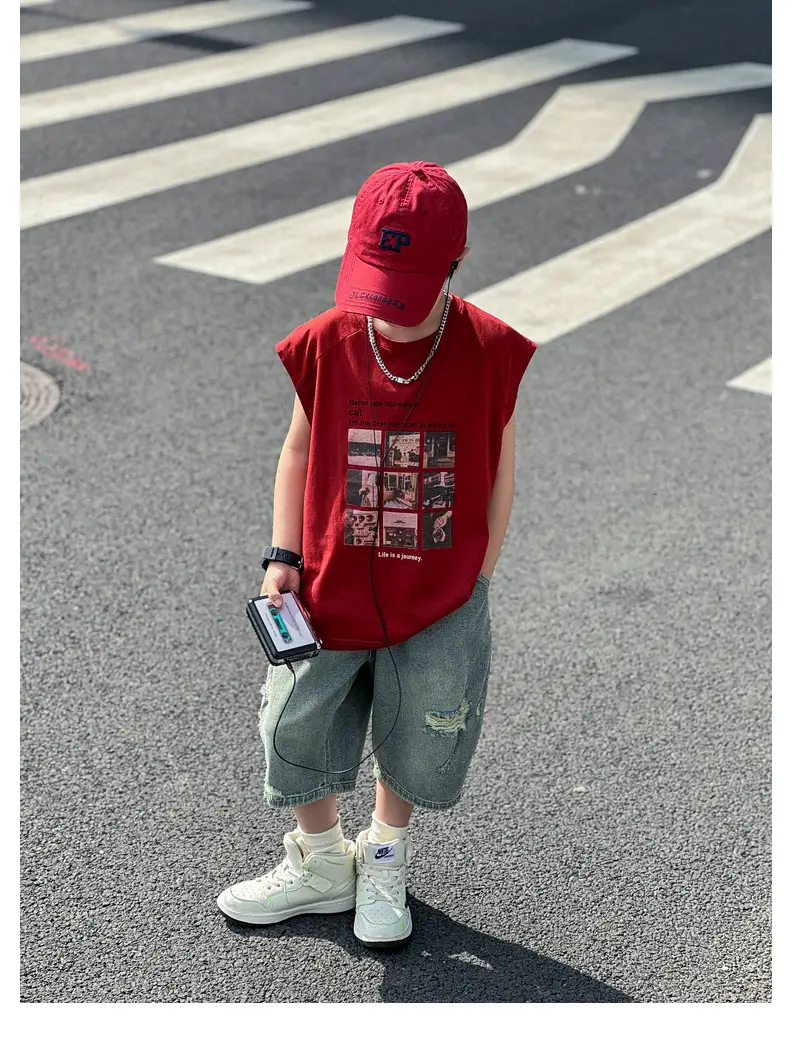 Panda Yuanyuan Red Cotton Summer Vest Large Boys — feature 23