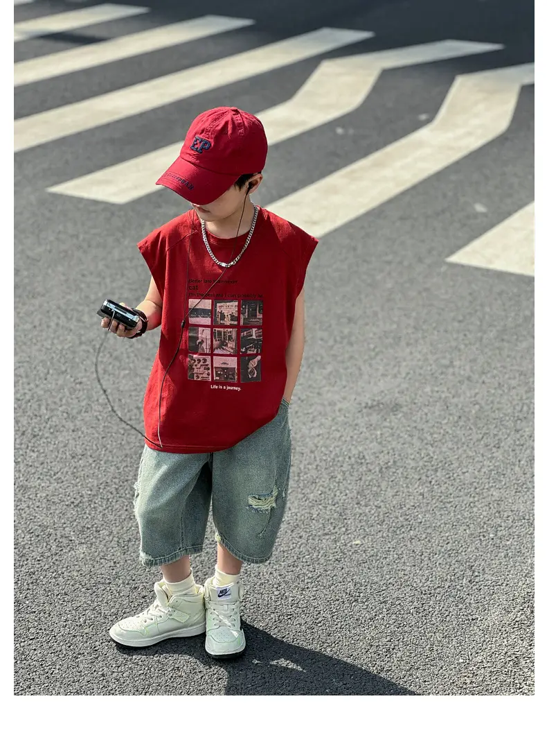 Panda Yuanyuan Red Cotton Summer Vest Large Boys — feature 24