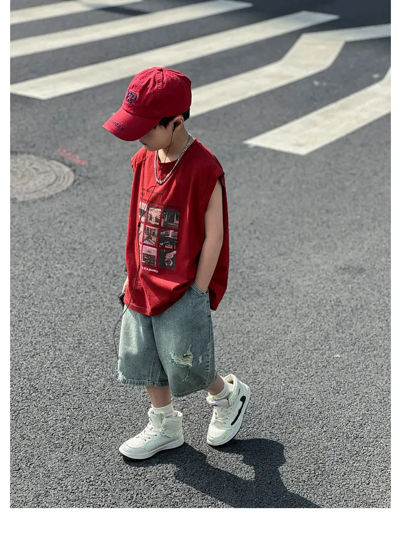 Panda Yuanyuan Red Cotton Summer Vest Large Boys — feature 26