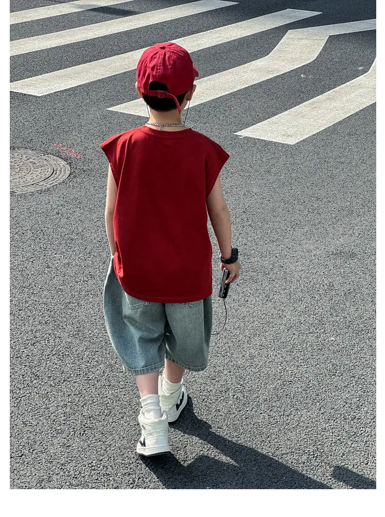 Panda Yuanyuan Red Cotton Summer Vest Large Boys — feature 27