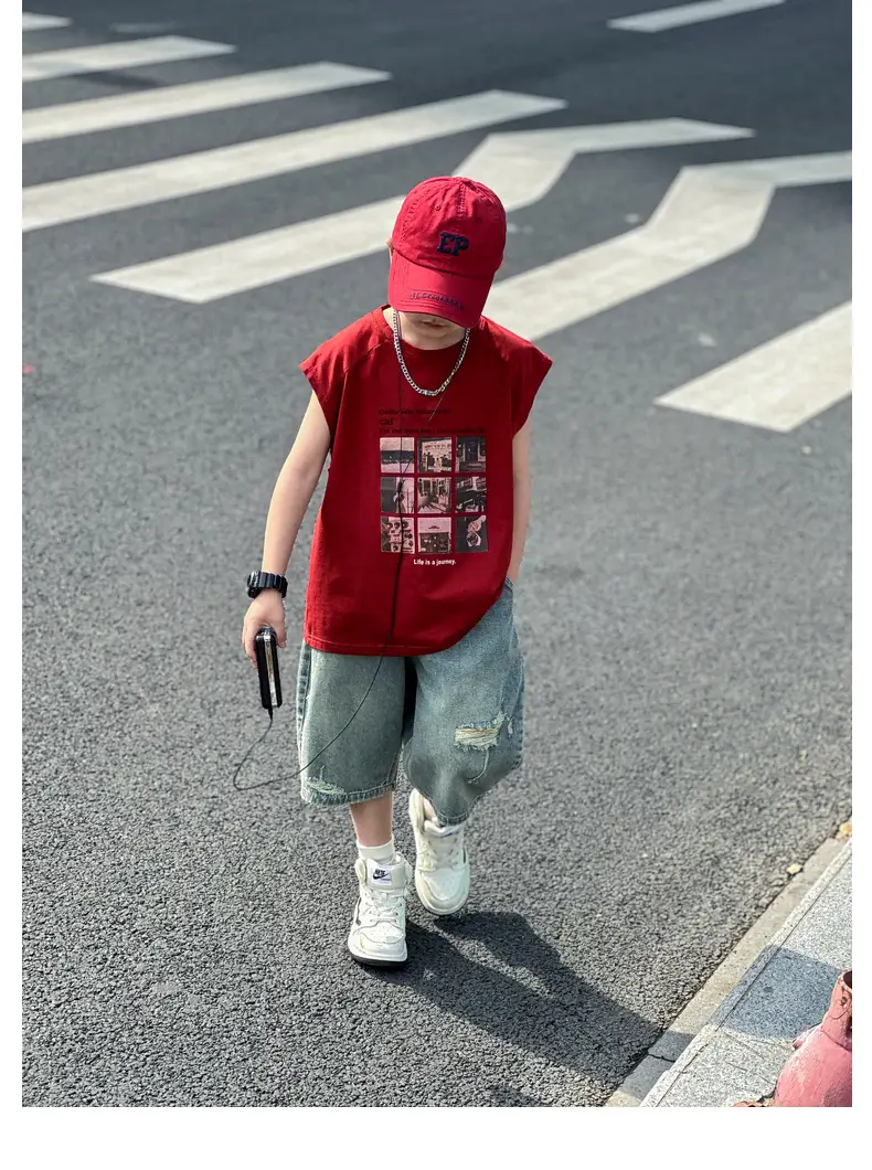 Panda Yuanyuan Red Cotton Summer Vest Large Boys — feature 29
