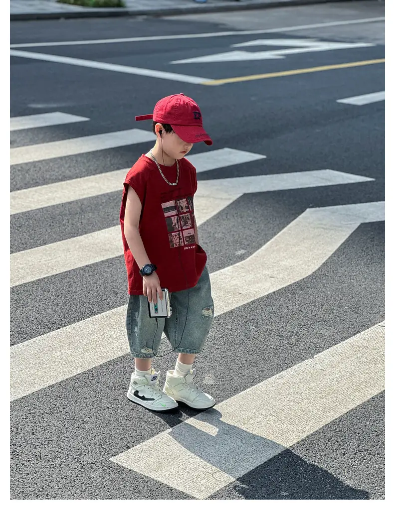 Panda Yuanyuan Red Cotton Summer Vest Large Boys — feature 31