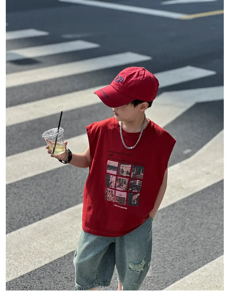 Panda Yuanyuan Red Cotton Summer Vest Large Boys — feature 33