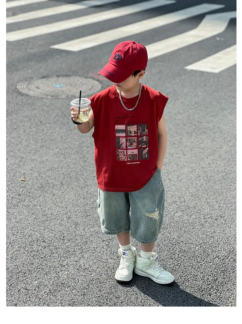 Panda Yuanyuan Red Cotton Summer Vest Large Boys — feature 37