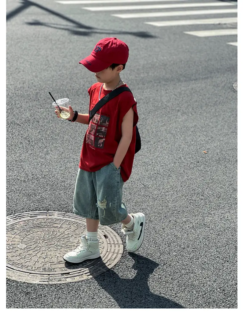 Panda Yuanyuan Red Cotton Summer Vest Large Boys — feature 39