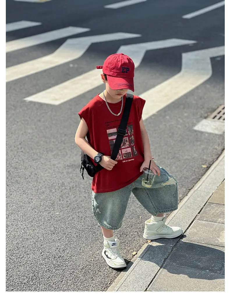 Panda Yuanyuan Red Cotton Summer Vest Large Boys — feature 40